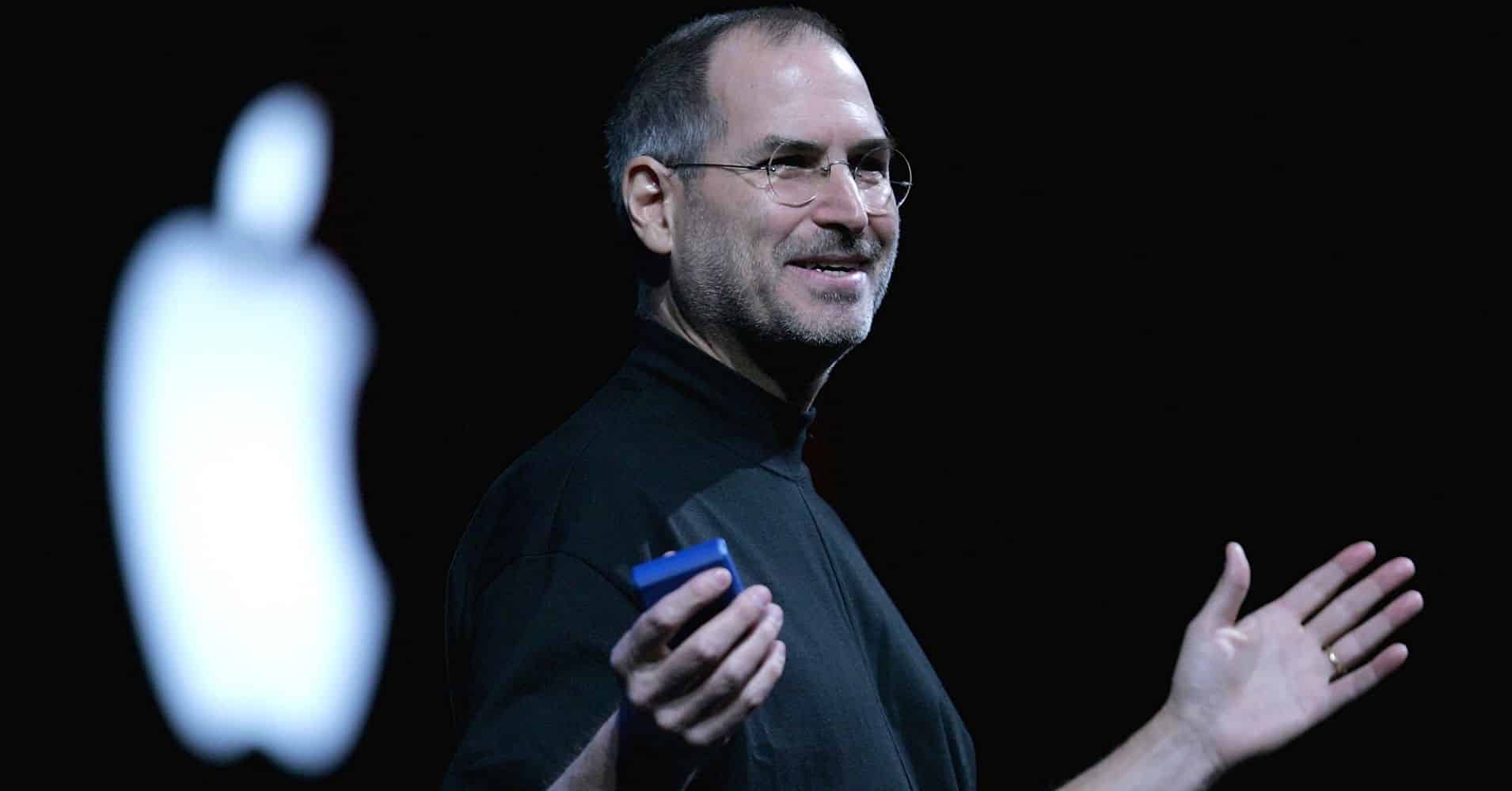 Steve Jobs on a stage at an Apple event