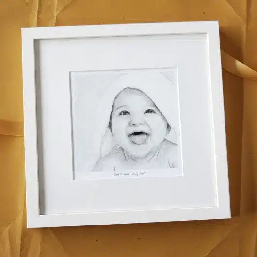 Baby Pencil Sketch Gift BW White Frame