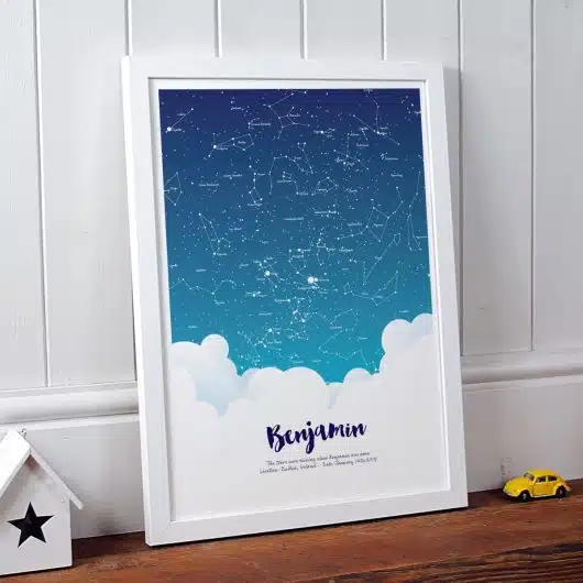 Personalised Baby Star Print Gift in white frame