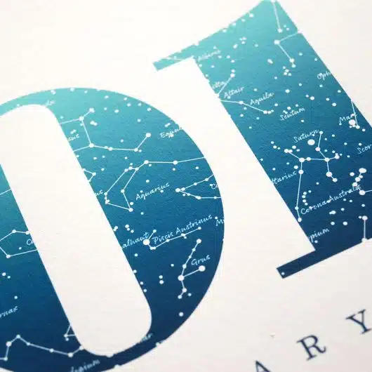 Close up of Birthday Gift Print Number 1 in Blue