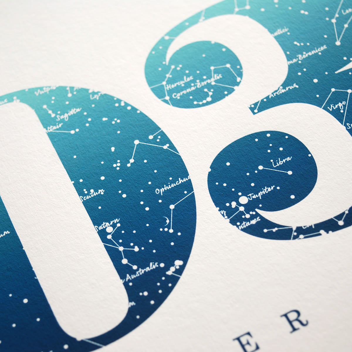 Close up of Birthday Gift Print Number 3 in Blue