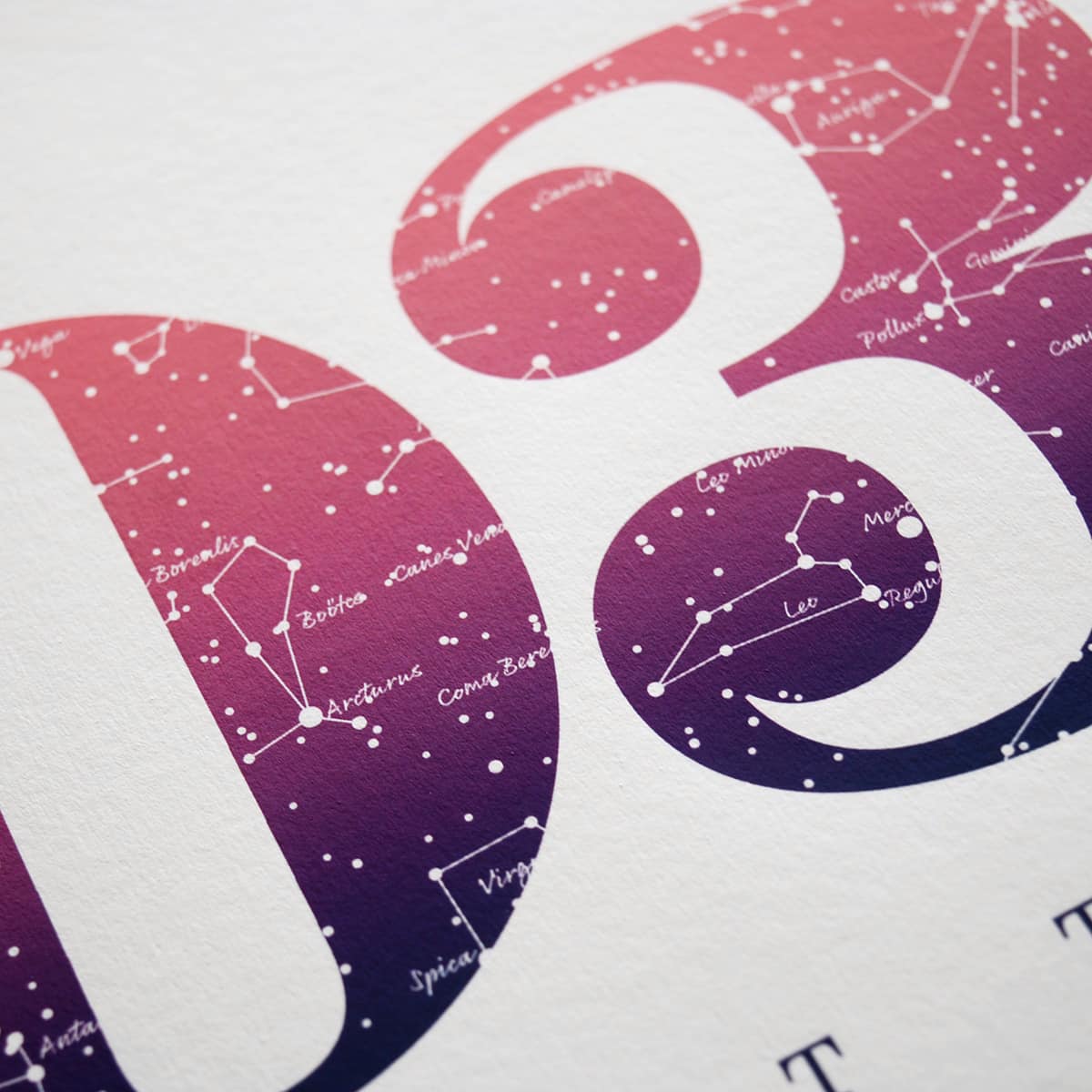 Close up of Birthday Gift Print Number 3 in Pink