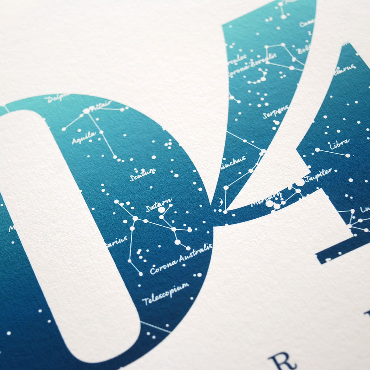 Close up of Birthday Gift Print Number 4 in Blue