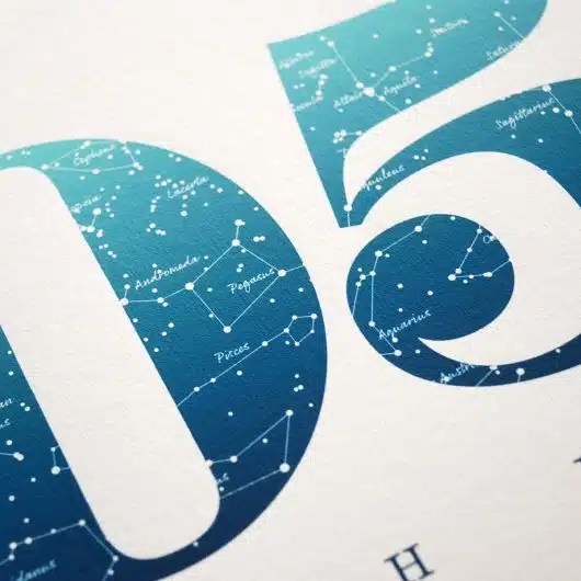 Close up of Birthday Gift Print Number 5 in Blue