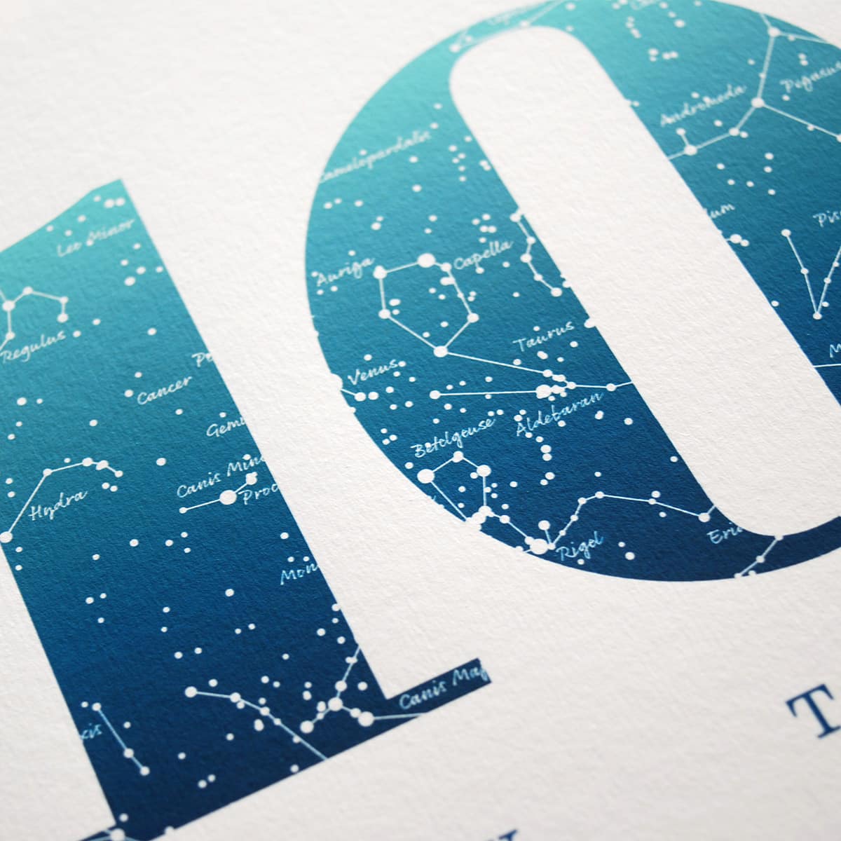 Close up of Birthday Gift Print Number 10 in Blue