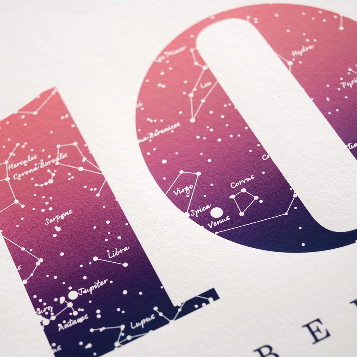 Close up of Birthday Gift Print Number 10 in pink