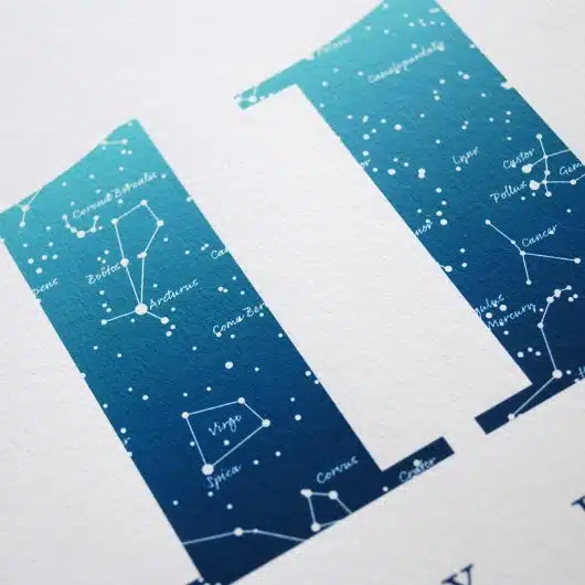 Close up of Birthday Gift Print Number 11 in Blue