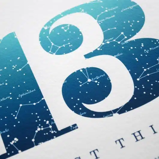 Close up of Birthday Gift Print Number 13 in Blue