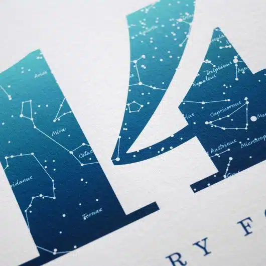 Close up of Birthday Gift Print Number 14 in Blue