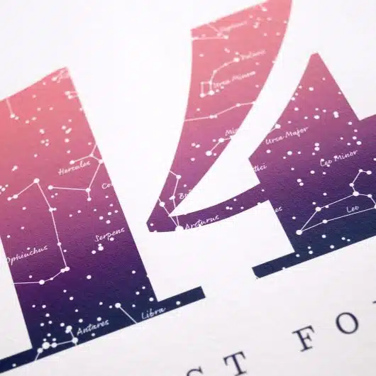 Close up of Birthday Gift Print Number 14 in Pink