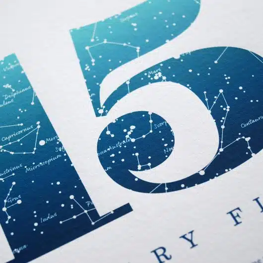 Close up of Birthday Gift Print Number 15 in Blue