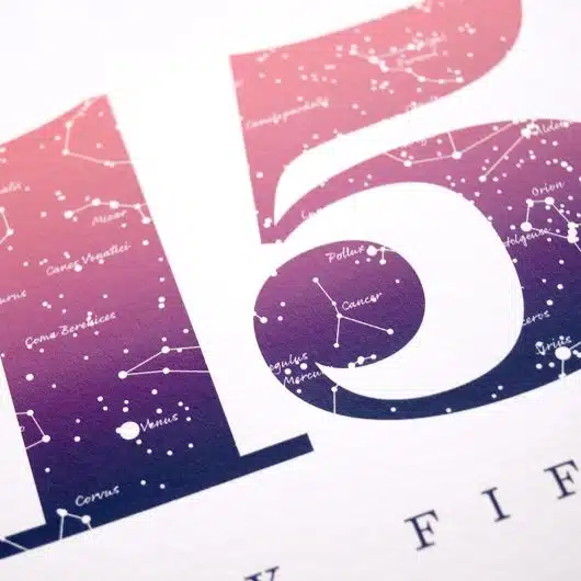 Close up of Birthday Gift Print Number 15 in Pink