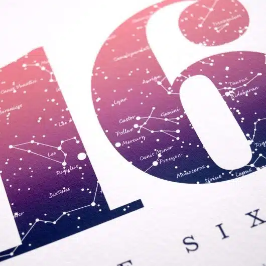 Close up of Birthday Gift Print Number 16 in Pink