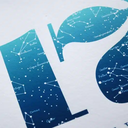 Close up of Birthday Gift Print Number 17 in Blue