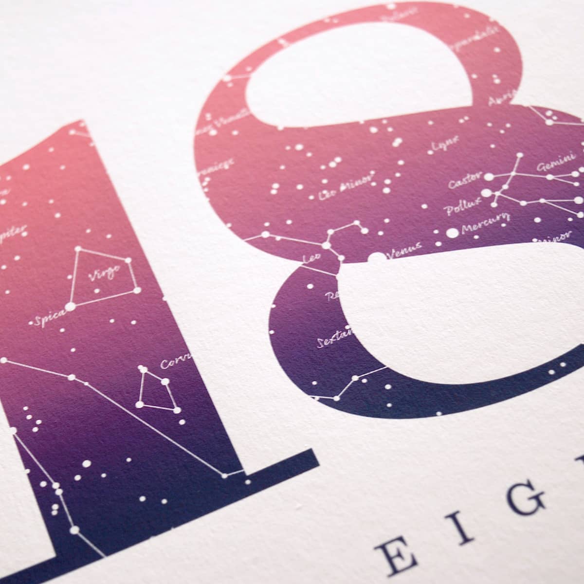 Close up of Birthday Gift Print Number 18 in Pink