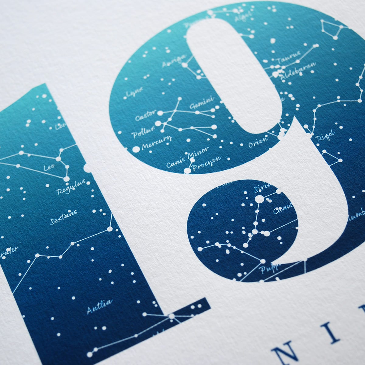 Close up of Birthday Gift Print Number 19 in Blue