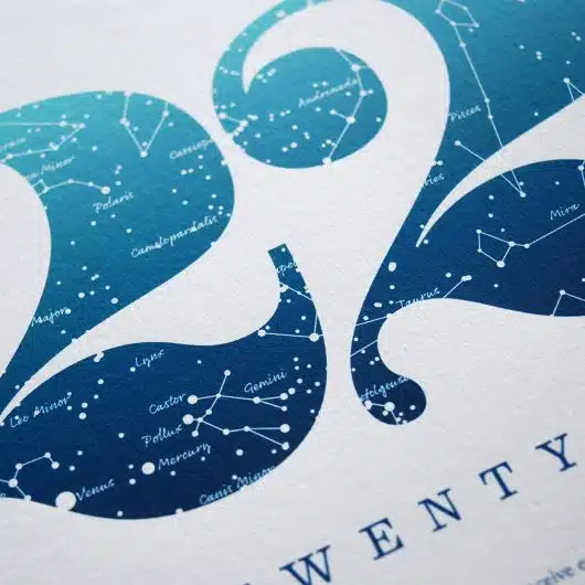 Close up of Birthday Gift Print Number 22 in Blue
