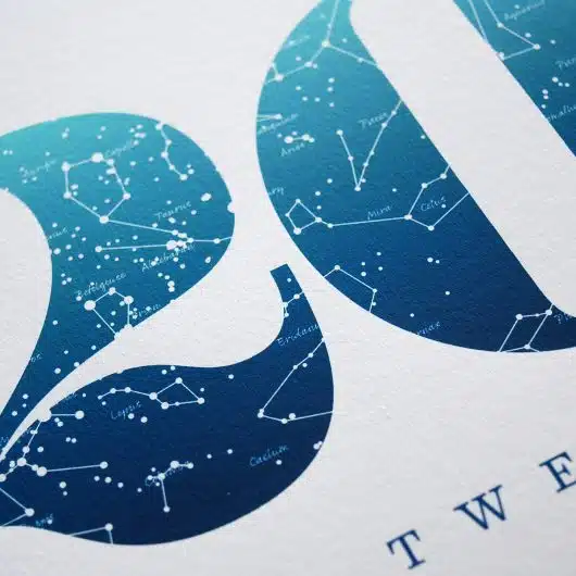 Close up of Birthday Gift Print Number 20 in Blue