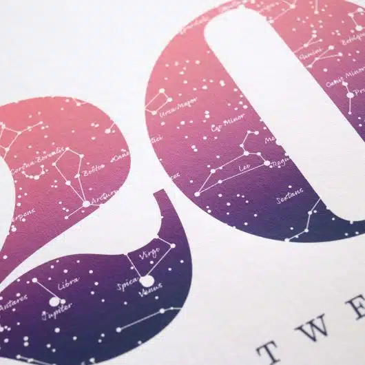 Close up of Birthday Gift Print Number 20 in Pink