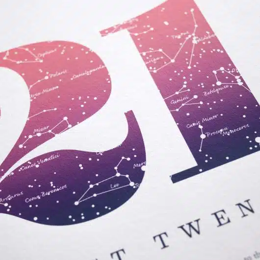 Close up of Birthday Gift Print Number 21 in Pink