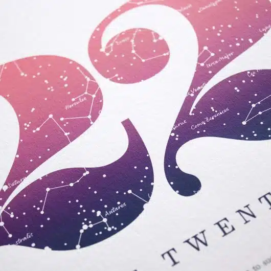 Close up of Birthday Gift Print Number 22 in Pink