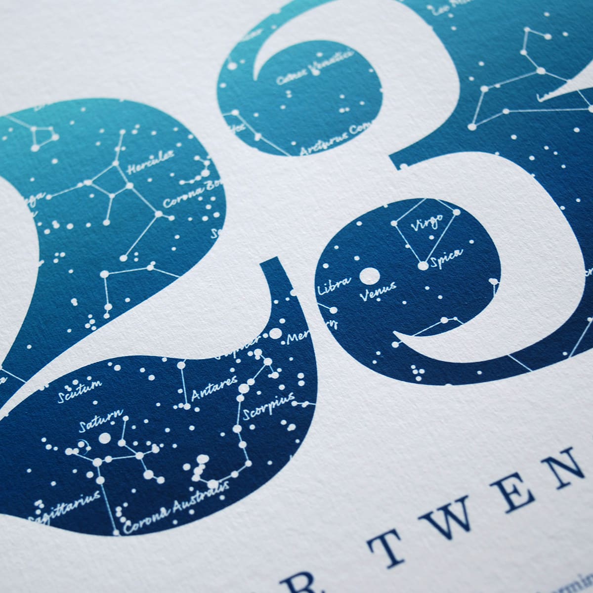 Close up of Birthday Gift Print Number 22 in Blue