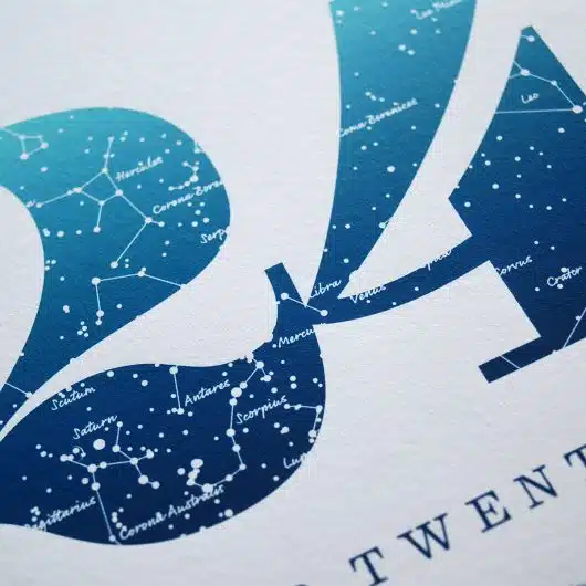 Close up of Birthday Gift Print Number 24 in Blue