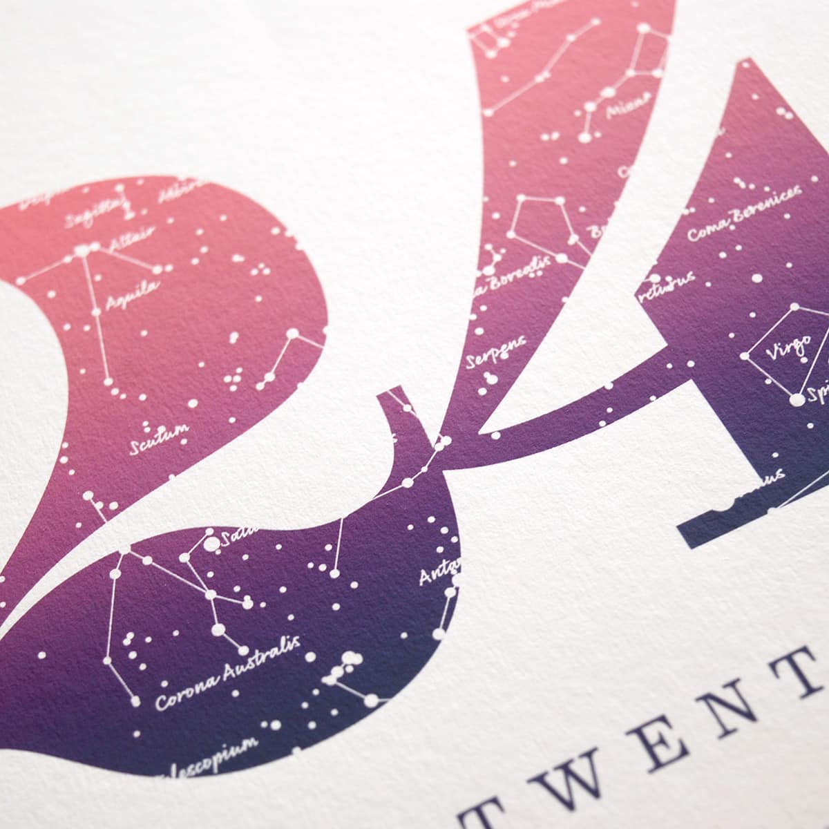 Close up of Birthday Gift Print Number 24 in Pink