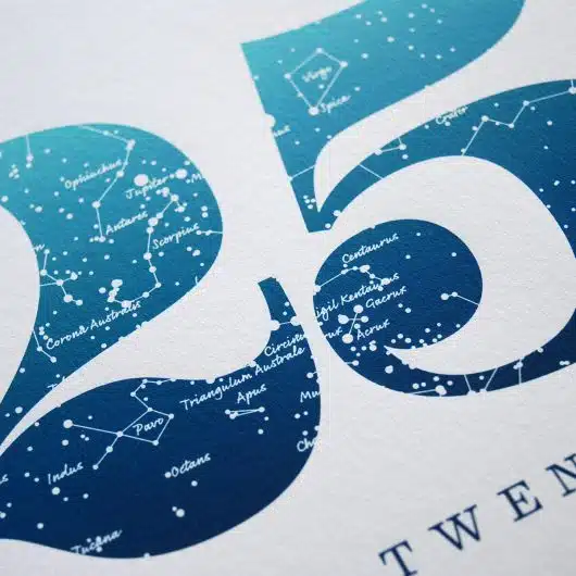 Close up of Birthday Gift Print Number 25 in Blue