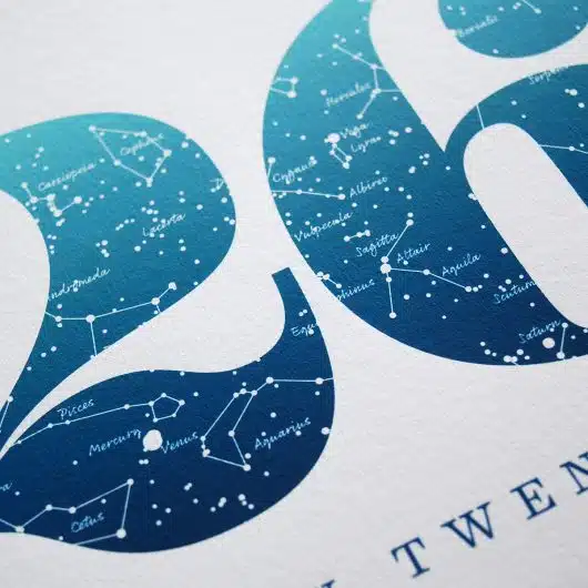Close up of Birthday Gift Print Number 26 in Blue