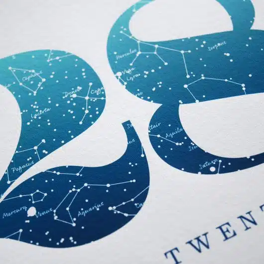 Close up of Birthday Gift Print Number 28 in Blue