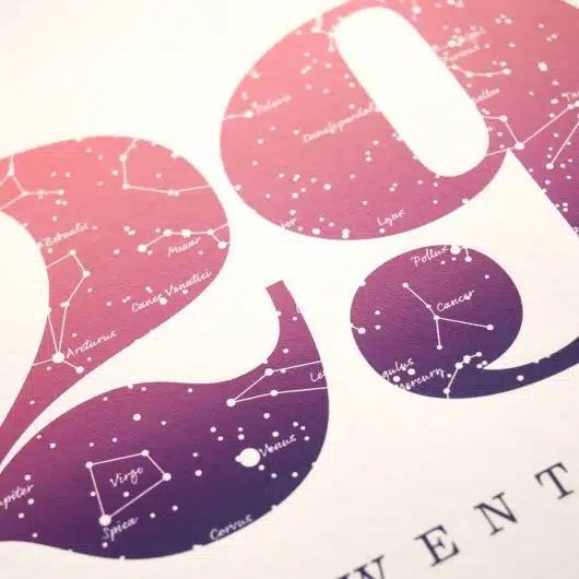 Close up of Birthday Gift Print Number 29 in Pink