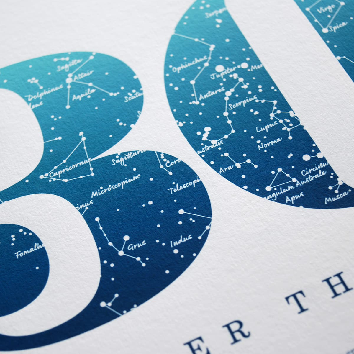 Close up of Birthday Gift Print Number 30 in Blue