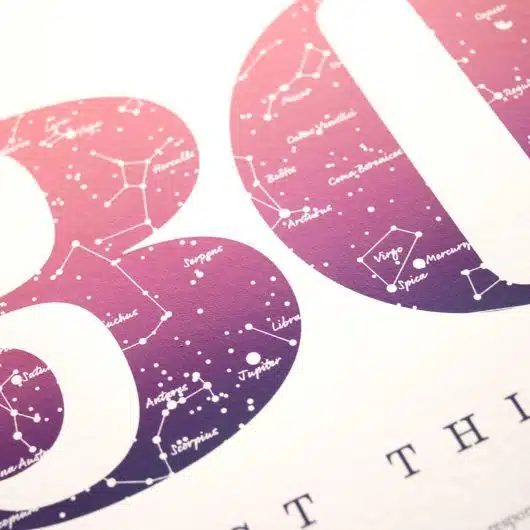 Close up of Birthday Gift Print Number 30 in Pink