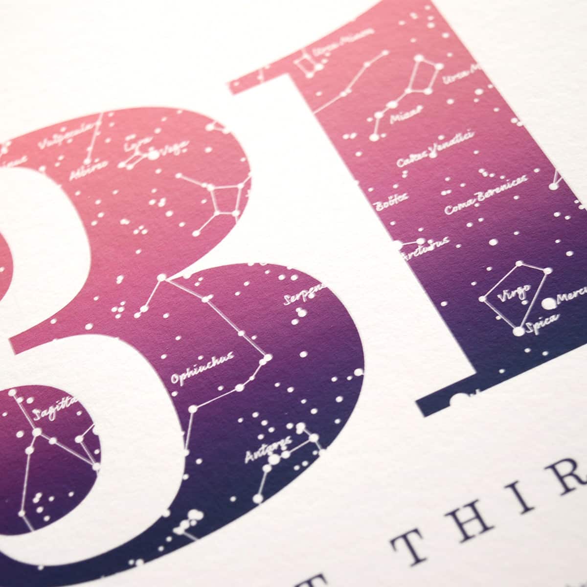 Close up of Birthday Gift Print Number 31 in pink