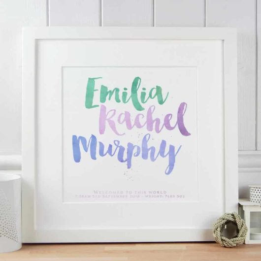 Baby & Christening Name Print - Pastel Colour inks