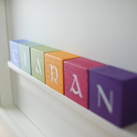 Christening Gift and Baby Gift Personalised ABC Frame for Boys Vintage Colours Close Up