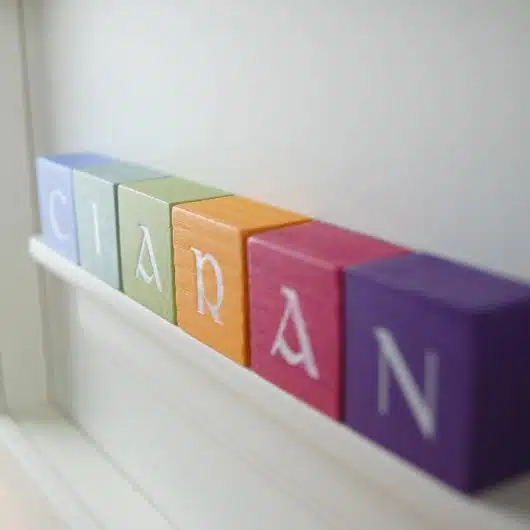 Christening Gift and Baby Gift Personalised ABC Frame for Boys Vintage Colours Close Up