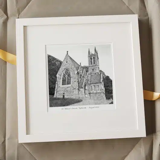 Church Sketch Gift BW White Frame
