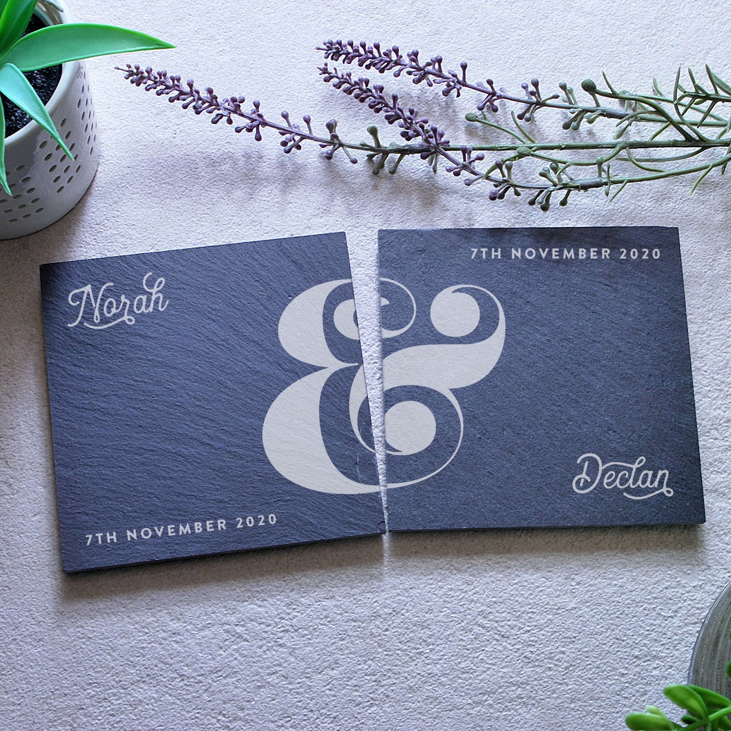 Personalised Couple Slate Coaster Set