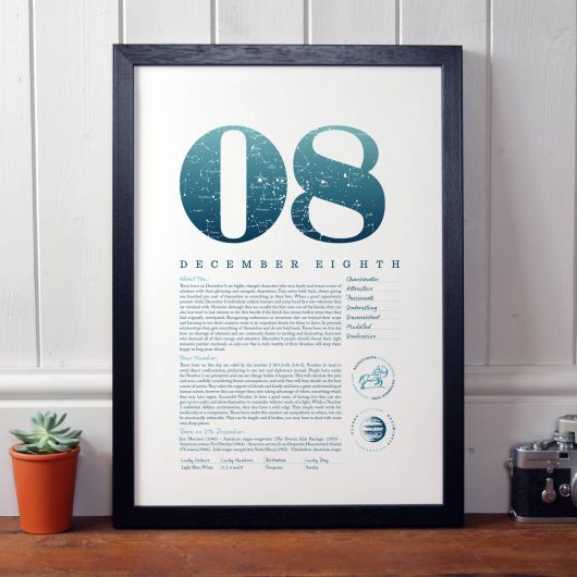 December 8th Birthday Print