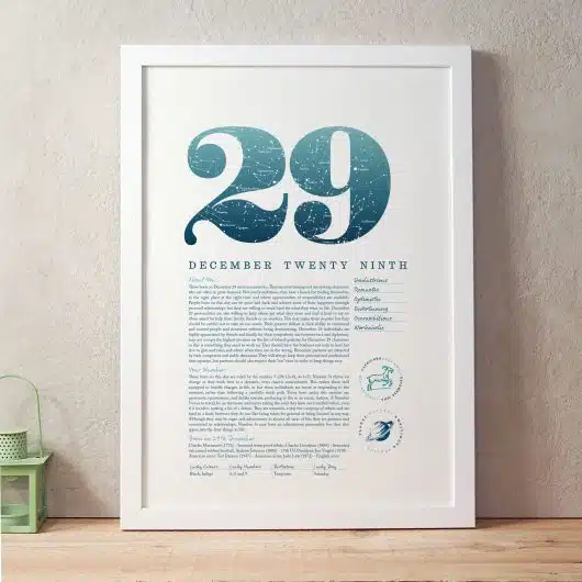 December 29th Birthday Print