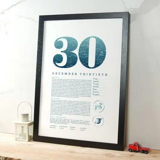 December 30th Birthday Print