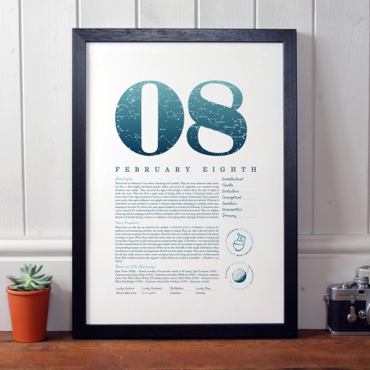 February 8th Birthday Print