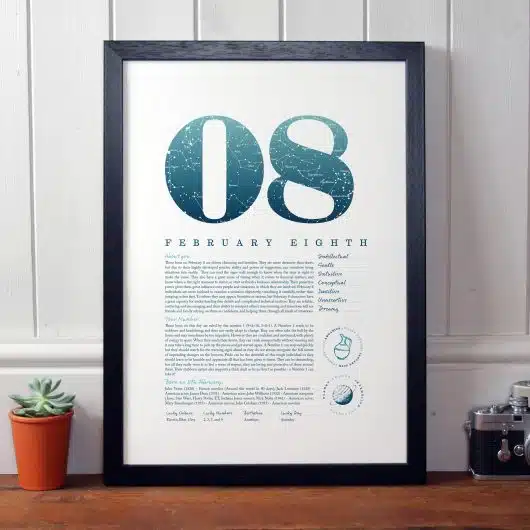 February 8th Birthday Print