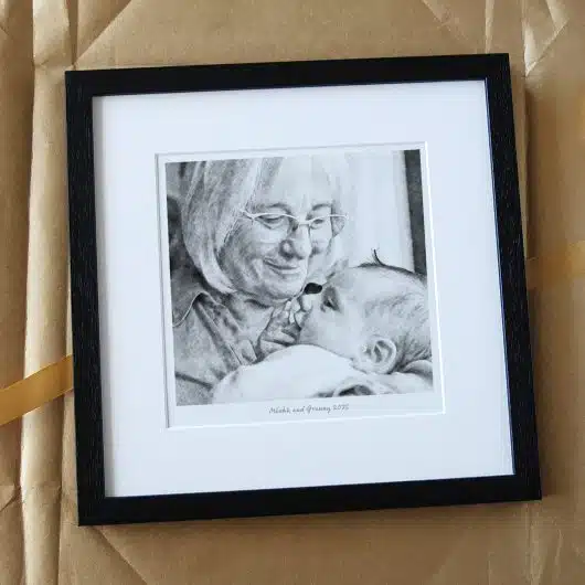 GrandMother and Baby Portrait Gift BW Full Black Frame 2