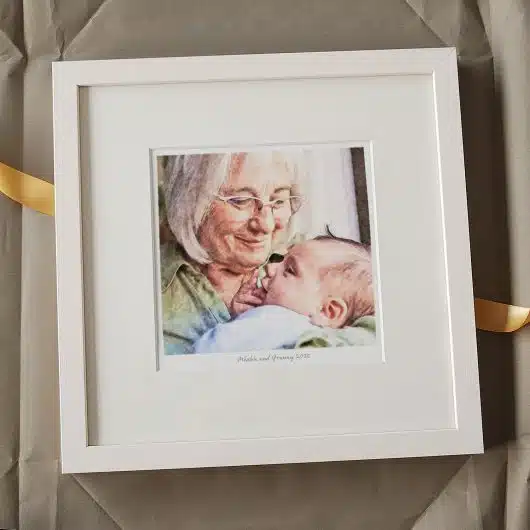 GrandMother and Baby Portrait Gift Colour Full White Frame 2