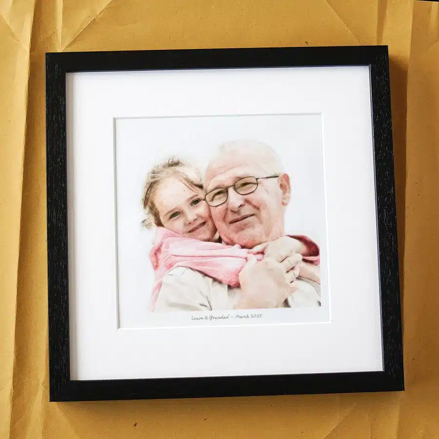 Grandad and Child Portrait Gift Colour Full BlackFrame