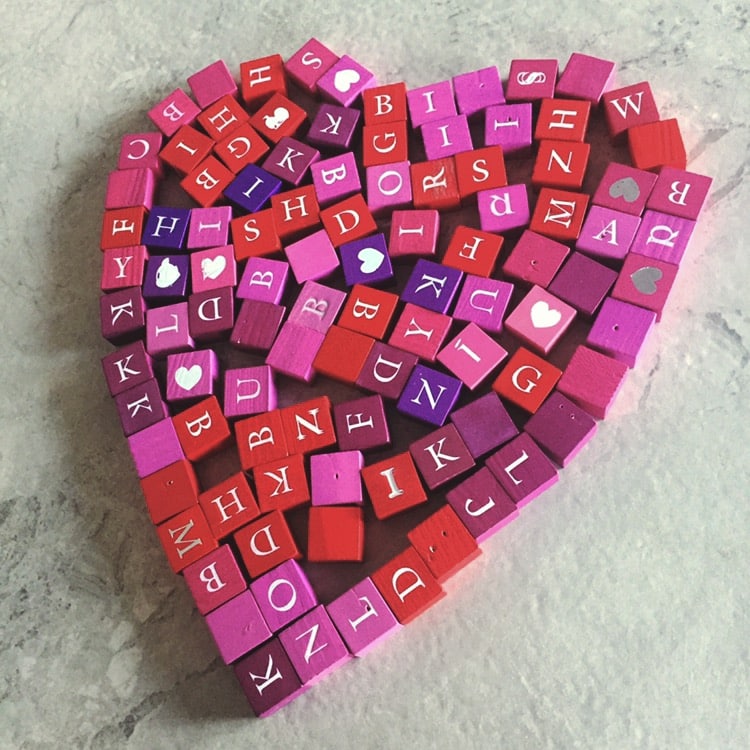 A love heart made from ABC blocks