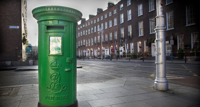 A green Irish post box